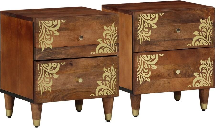 VidaXL Nachtkastje 2 pcs Honingbruin 40 x 33 x 46 cm massief mangohout