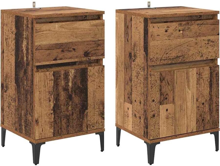 VidaXL Nachtkastje 2 pcs Oud hout 40 x 35 x 70 cm Bewerkt hout