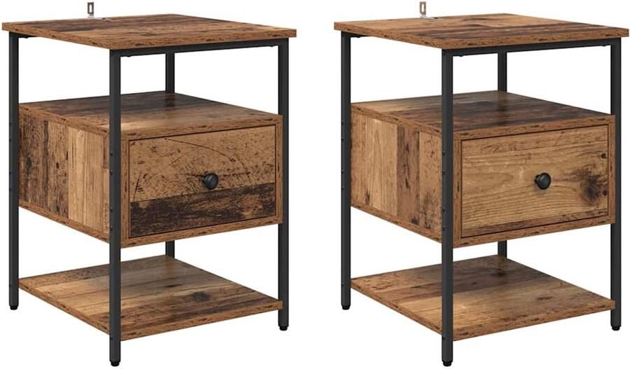 VidaXL Nachtkastje 2 pcs Oud hout 40 x 42 x 56 cm Bewerkt hout