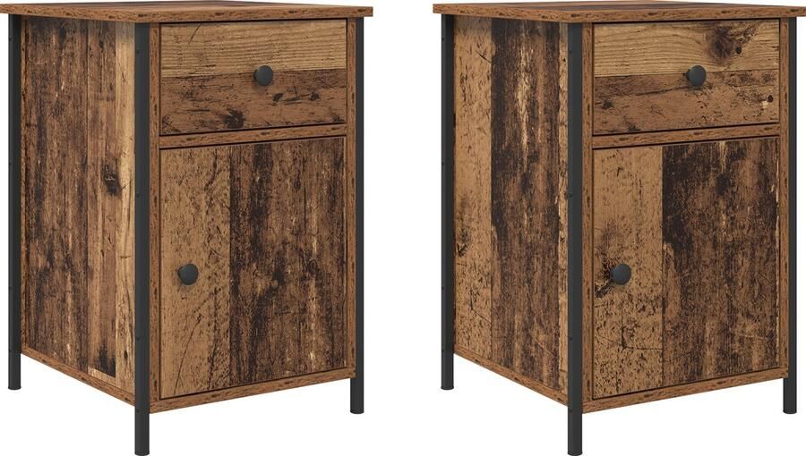 VidaXL Nachtkastjes 2 stuks Oud Hout 40x42x60 cm Geengineerd Hout