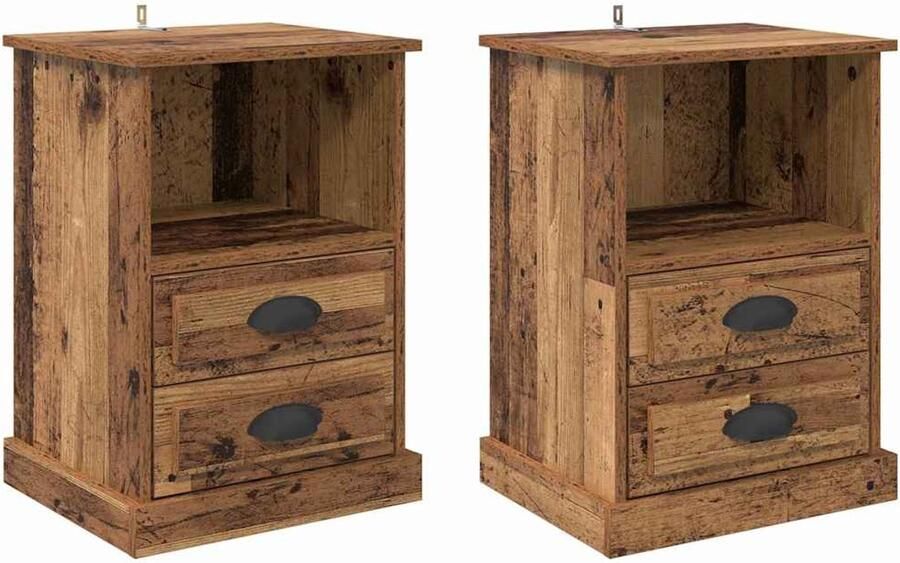 VidaXL Nachtkastje 2 pcs Oud hout 43 x 36 x 60 cm Bewerkt hout