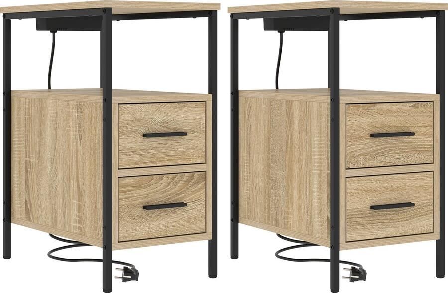 VidaXL Nachtkastje 2 pcs Sonoma eiken 30 x 48 x 61 cm Bewerkt hout