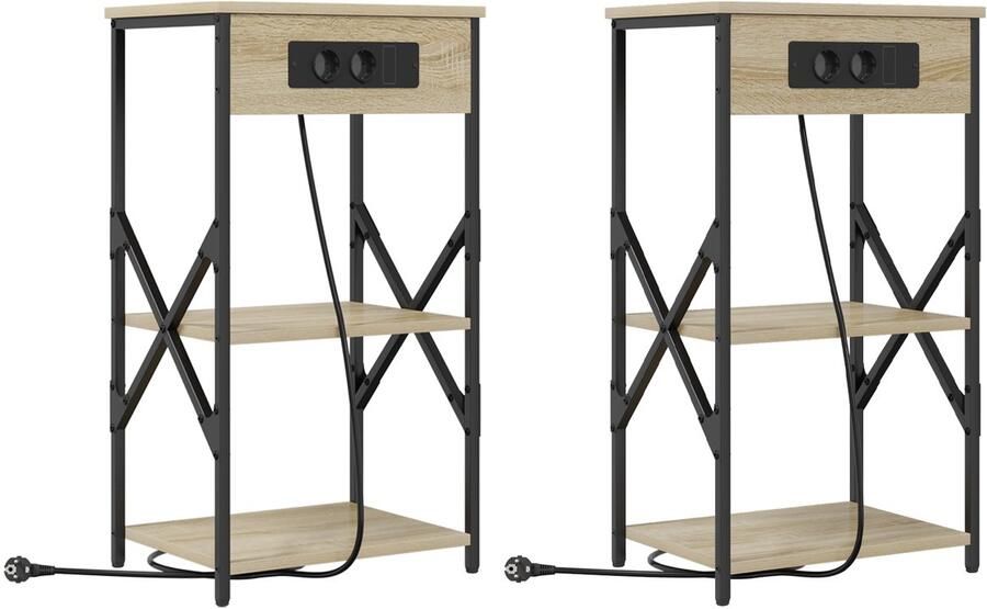 VidaXL Bedcabinet met plank met opslag 2 pcs Sonoma eiken Bewerkt hout