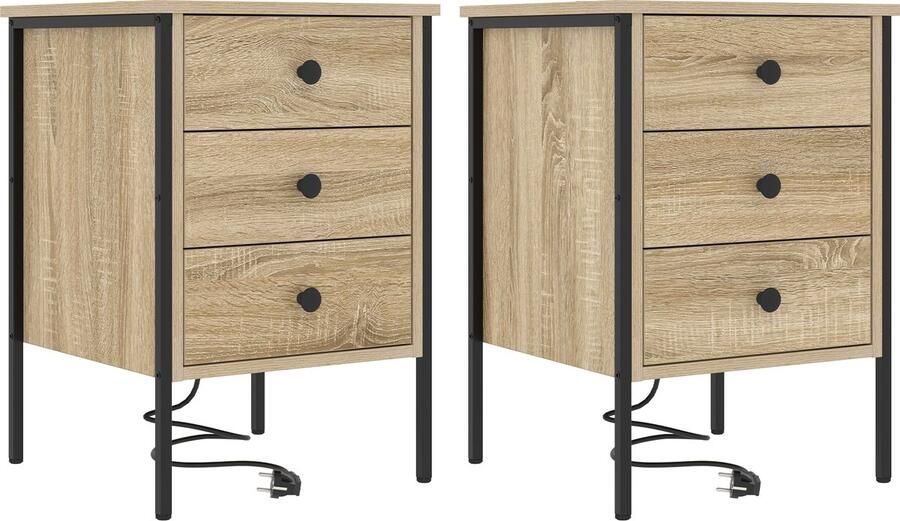 VidaXL Nachtkastje 2 pcs Sonoma eiken 42 x 41 x 61 cm Bewerkt hout