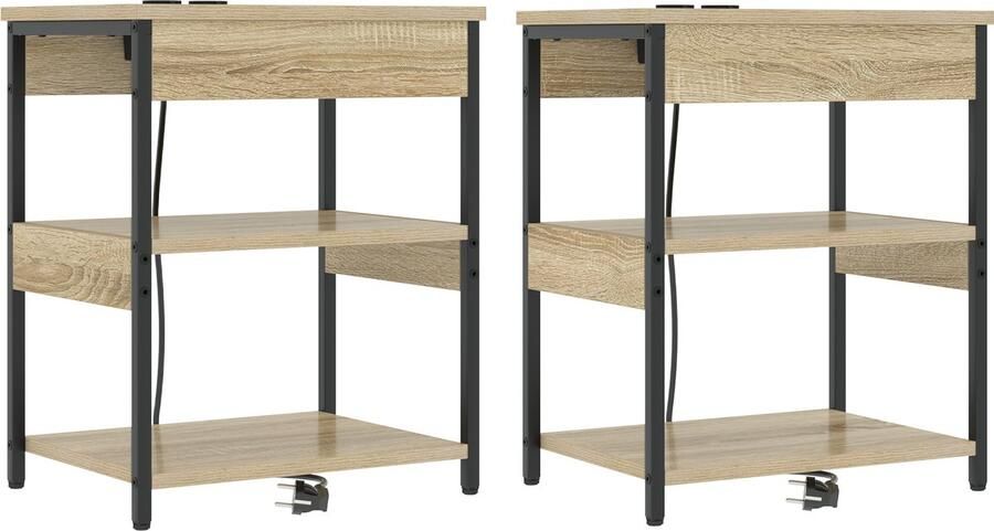 VidaXL Nachtkastje met Oplaadstation 2 pcs Sonoma eiken Bewerkt hout