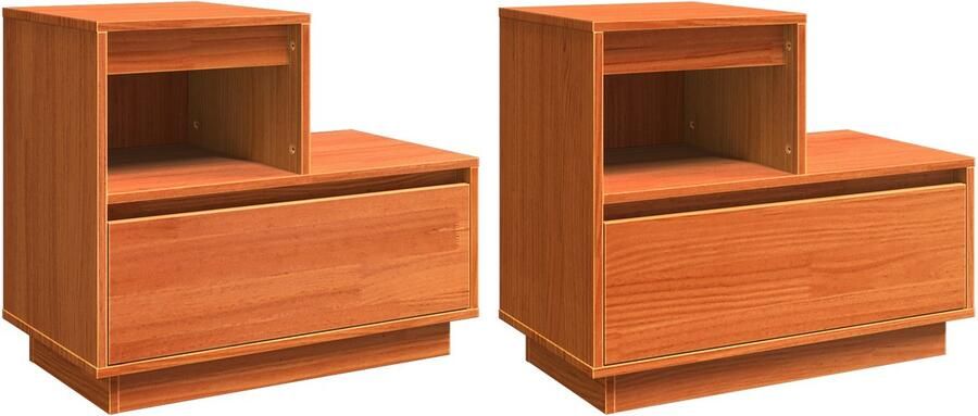 VidaXL Nachtkastje 2 pcs Wasbruin 60 x 34 x 51 cm Massief grenenhout