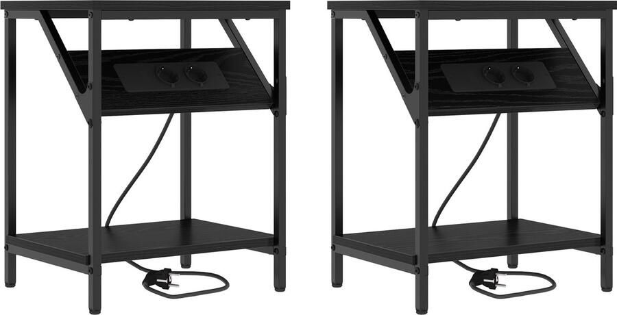 VidaXL Nachtkastje 2 pcs Zwart eiken 38 x 30 x 48 cm Bewerkt hout