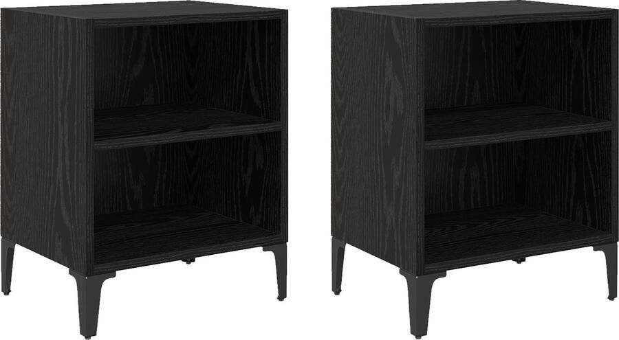 VidaXL Nachtkasten Set van 2 Zwart Eiken 40x30x50 cm Gelamineerd Hout