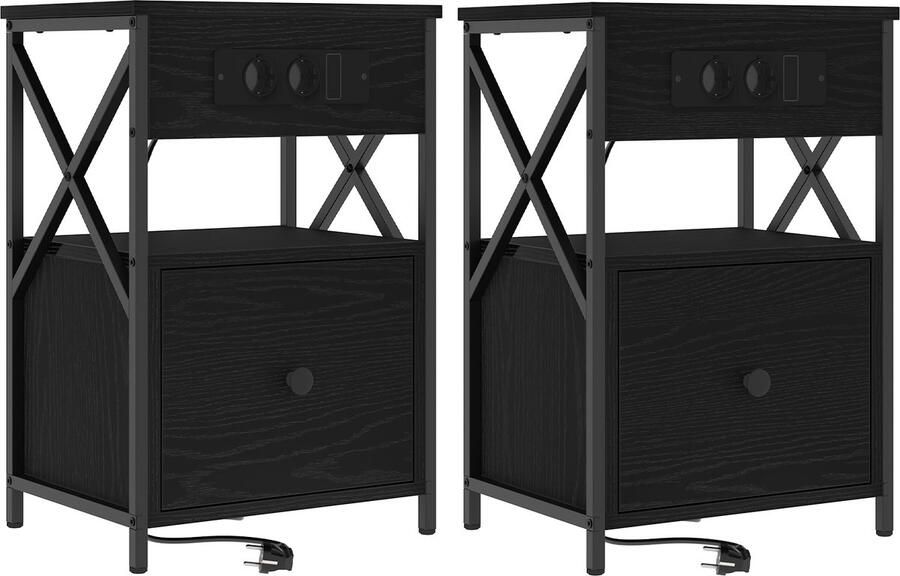 VidaXL Nachtkastje 2 pcs Zwart eiken 40 x 31 x 60 cm Bewerkt hout