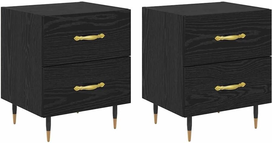 VidaXL Nachtkastje 2 pcs Zwart eiken 40 x 35 x 47.5 cm Bewerkt hout