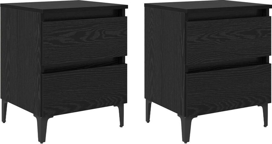 VidaXL Bedkasten 2 stuks Zwart Eiken 40x35x50 cm Geengineerd Hout