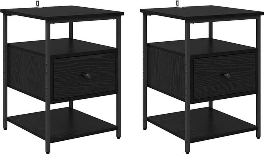 VidaXL Nachtkastje 2 pcs Zwart eiken 40 x 42 x 56 cm Bewerkt hout