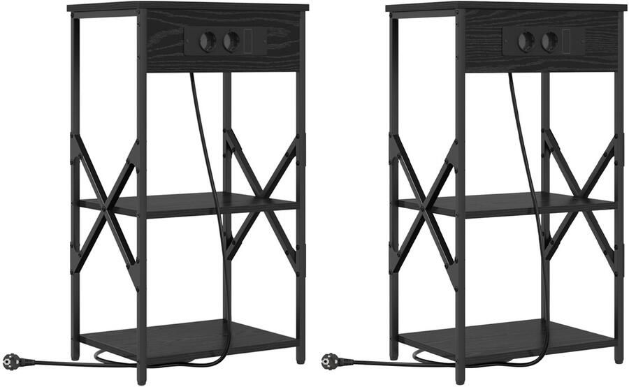 VidaXL Bedcabinet met plank met opslag 2 pcs Zwart eiken Bewerkt hout