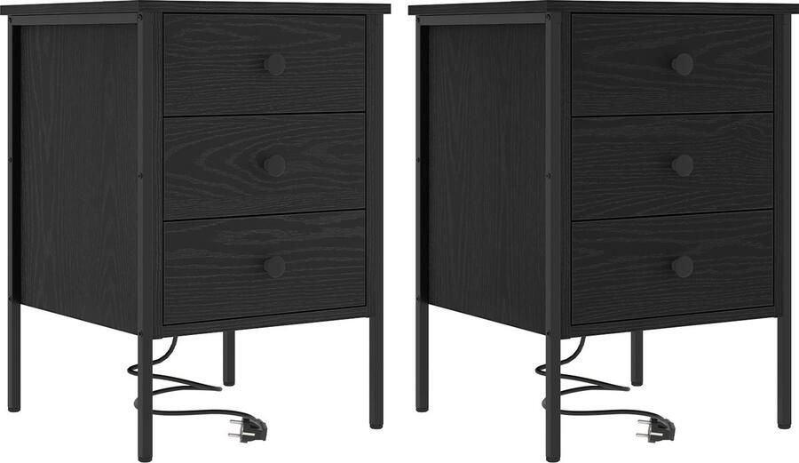 VidaXL Nachtkastje 2 pcs Zwart eiken 42 x 41 x 61 cm Bewerkt hout
