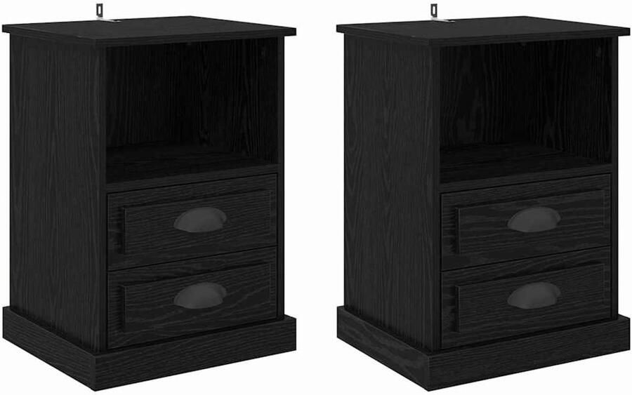 VidaXL Nachtkastje 2 pcs Zwart eiken 43 x 36 x 60 cm Bewerkt hout