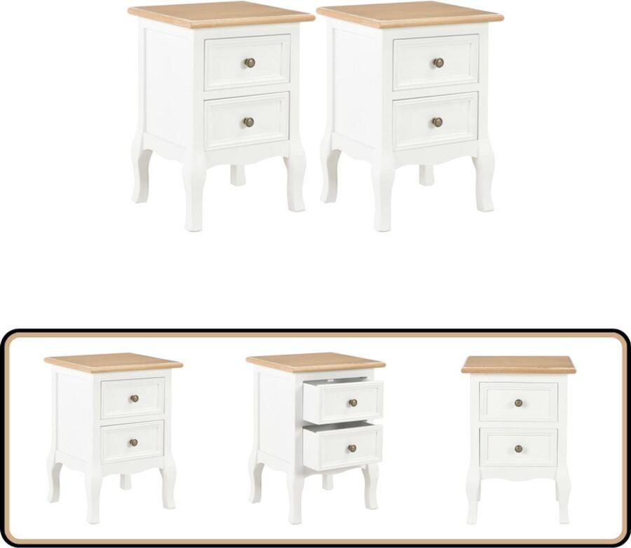 VidaXL Nachtkastje 2 st 35x30x49 cm Wit en Houtkleur Nachtkastje Frans Design Nachtkast Meubilair Slaapkamer Houten Kast