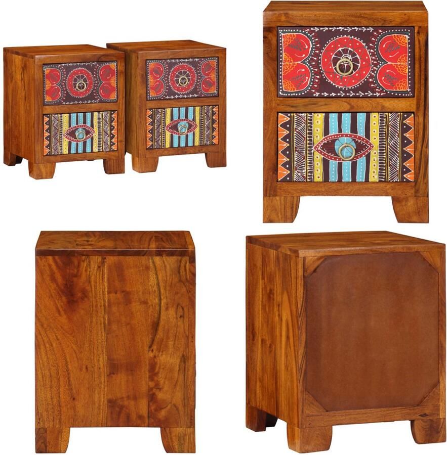VidaXL Nachtkastje 2 st 35x35x45 cm massief acaciahout Nachtkastje Nachtkastjes Bijzettafel Wandkastje