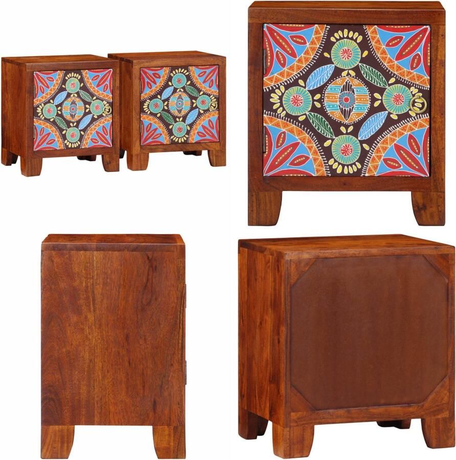 VidaXL Nachtkastje 2 st 40x30x45 cm massief acaciahout Nachtkastje Nachtkastjes Bijzettafel Wandkastje