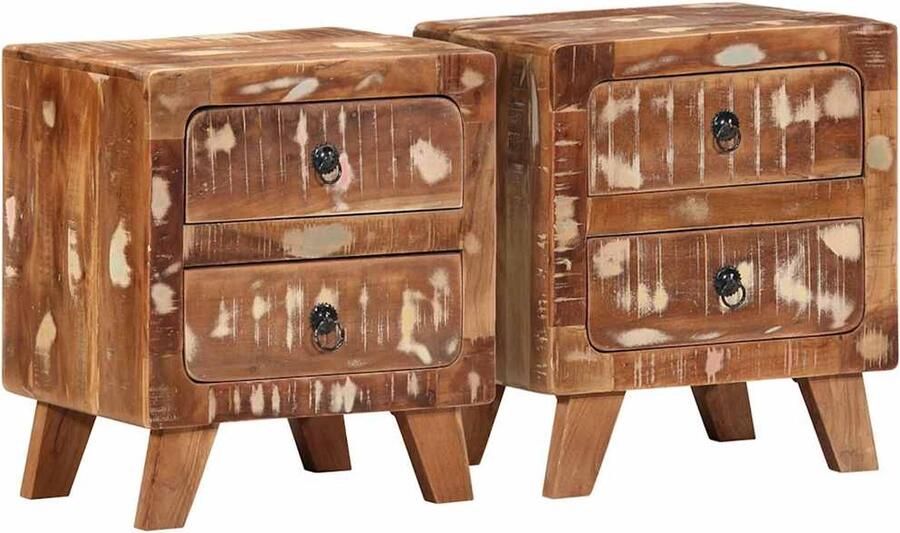 VidaXL Nachtkastje 2 st 40x32x46 cm massief gerecycled hout