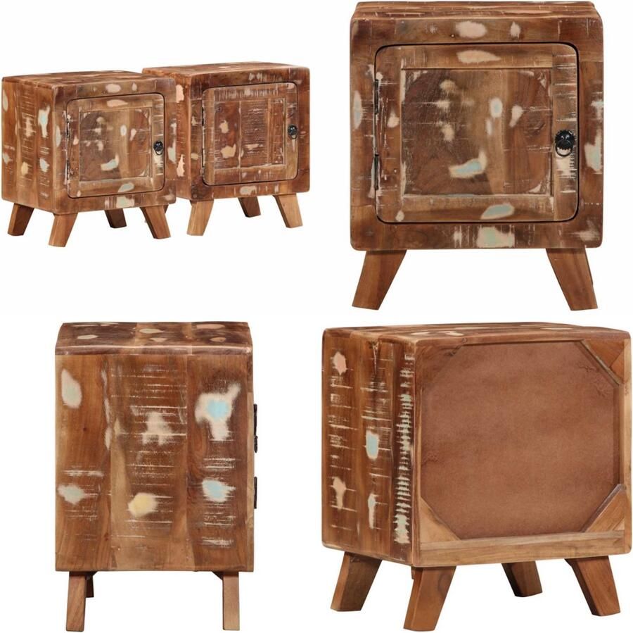 VidaXL Nachtkastje 2 st 40x32x46 cm massief gerecycled hout Nachtkastje Nachtkastjes Nachtkastje