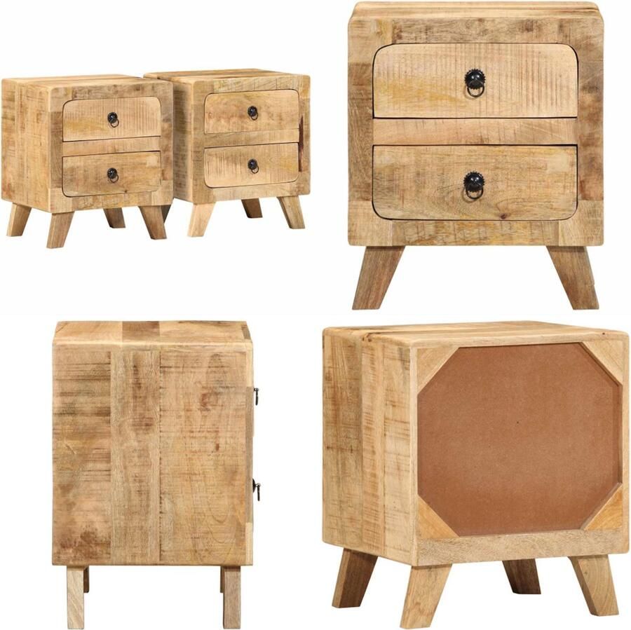 VidaXL Nachtkastje 2 st 40x32x46 cm massief hout ruw mangohout Nachtkastje Nachtkastjes Bijzettafel Wandkastje