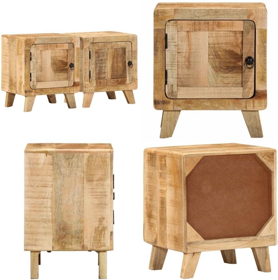 VidaXL Nachtkastje 2 st 40x32x46 cm massief hout ruw mangohout Nachtkastje Nachtkastjes Nachtkastje