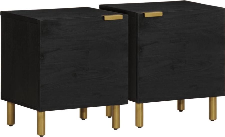 VidaXL Nachtkastje 2 st 40x33x46 cm massief mangohout zwart