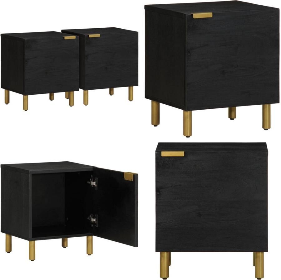 VidaXL Nachtkastje 2 st 40x33x46 cm massief mangohout zwart Nachtkastje Nachtkastjes Bijzettafel Wandkastje