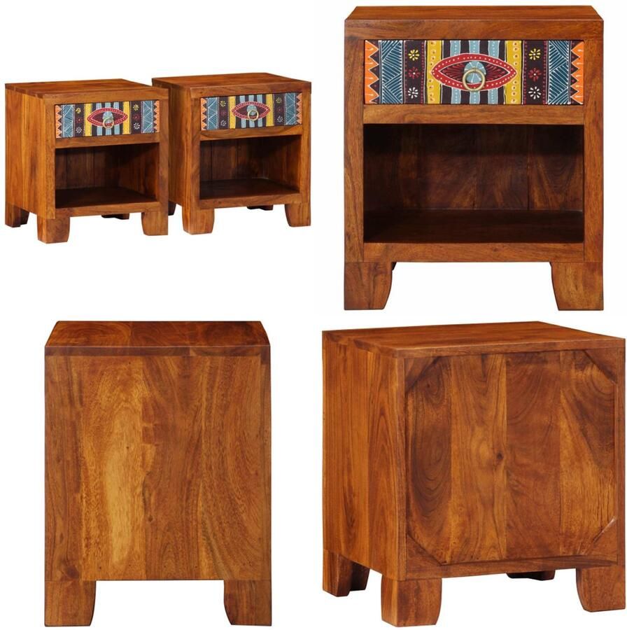 VidaXL Nachtkastje 2 st 40x35x45 cm massief acaciahout Nachtkastje Nachtkastjes Bijzettafel Wandkastje