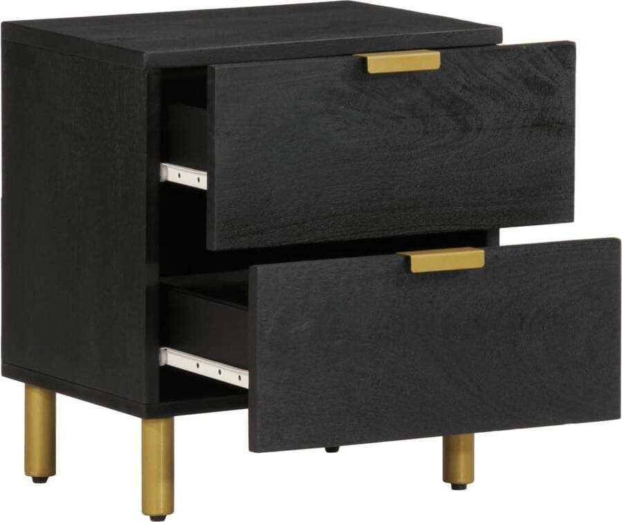 VidaXL Nachtkastje 2 stuks Mangohout Zwart Nachtkastje Nachtkastjes Bijzettafel Wandkastje - Foto 2