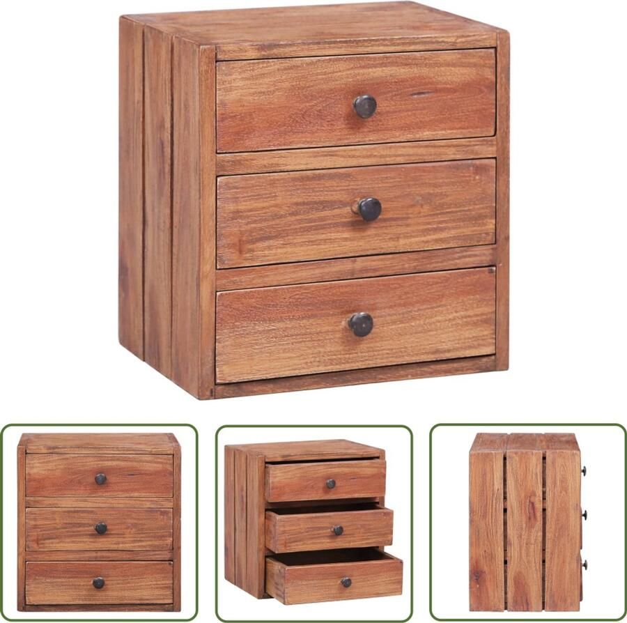 VidaXL Nachtkastje 3 lades 35x25x35 cm Mahoniehout Nachtkastje Houten Nachtkastje Landelijke Nachtkastje Rustic Nightstand Massief Hout Hergebruikt Hout Bijzettafel