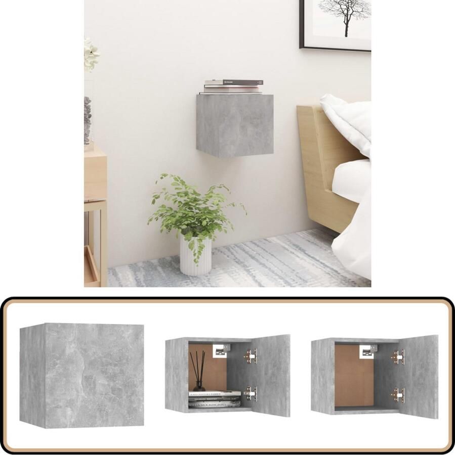 VidaXL Nachtkastje 30 5x30x30 cm Spaanplaat Grijs Slaapkamermeubels Nachtkastje Beton Grijs Wandmontage Houten Meubelen Compact Modern Design Decoratief Item Bergruimte Kleine Kast