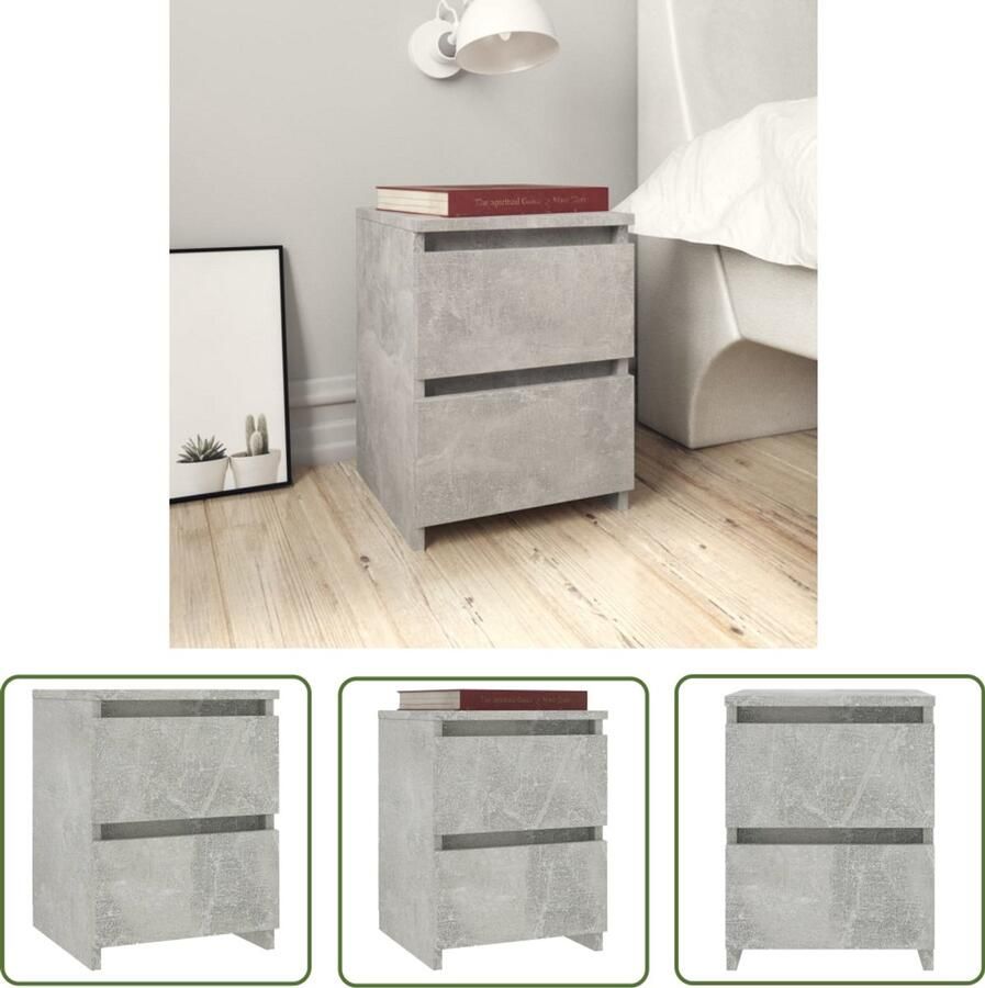 VidaXL Nachtkastje 30x30x40 cm Bewerkt hout Grijs Nachtkastje Bijzettafel Slaapkamer Meubilair Houten Meubelen Grijze Meubelen Design Meubelen Bergruimte Ladekast Decoratief Item Living Room Furniture Bedroom Furniture - Foto 2