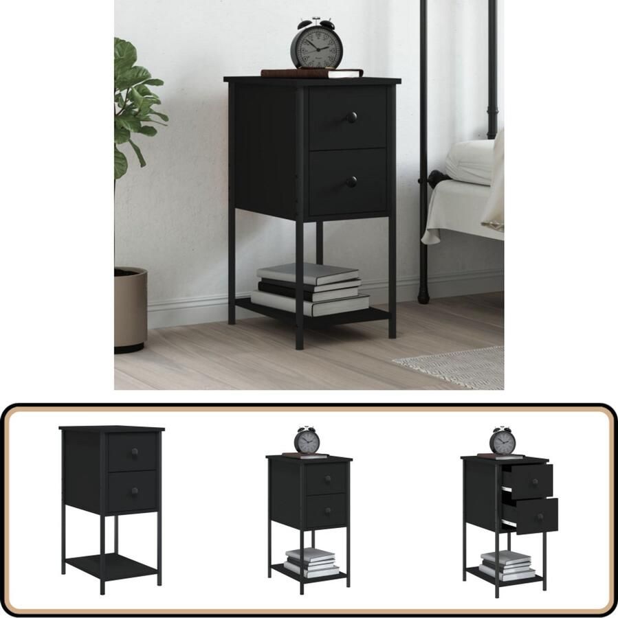 The Living Store Nachtkastje 32x42x70 cm bewerkt hout zwart Nachtkastje Kast Slaapkamermeubel Zwarte Kast Houten Kast - Foto 2