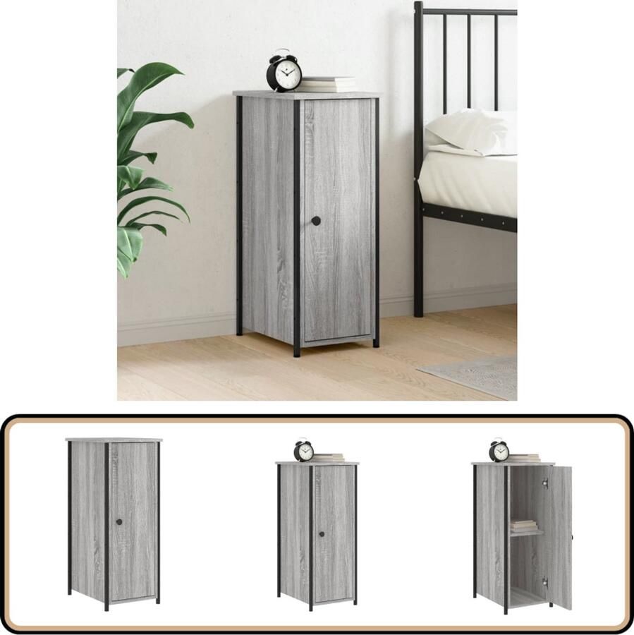 VidaXL Nachtkastje 32x42x80 cm Grijs Sonoma Eiken Nachtkastje Industrieel Design Houten Kast Grijze Kast Slaapkamer Meubel