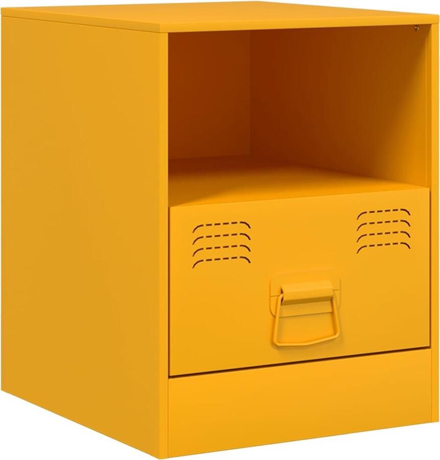 VidaXL Nachtkastje Staal Mosterdgeel 34 5x39x44 cm Nachtkastje Nachtkastjes Bijzettafel Wandkastje - Foto 2