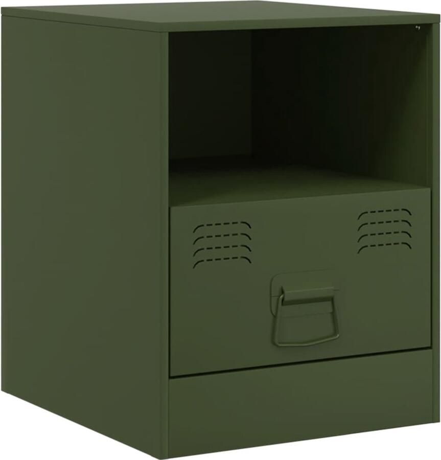 VidaXL Nachtkastje 34 5x39x44 cm staal olijfgroen
