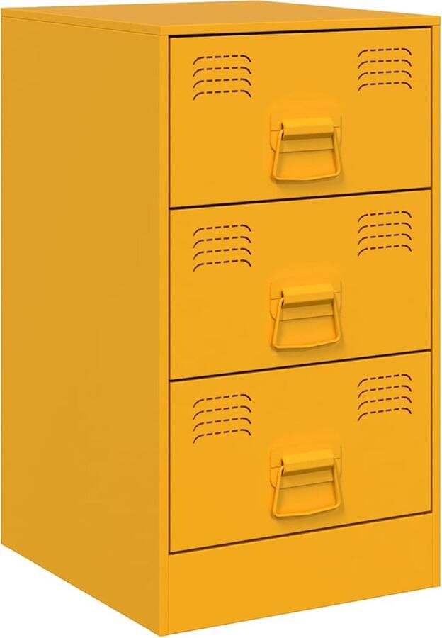 VidaXL Nachtkastje Staal Mosterdgeel 3 Lades Nachtkastje Nachtkastjes Bijzettafel Wandkastje