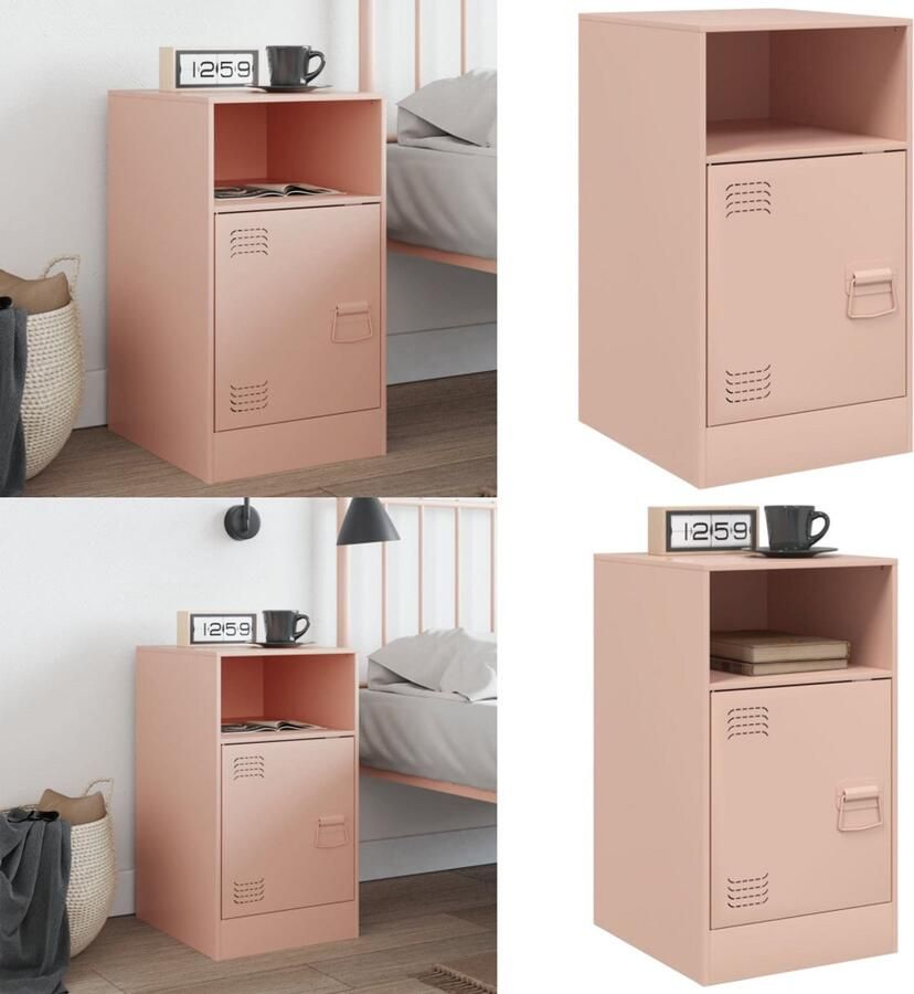 VidaXL Nachtkastje 34 5x39x62 cm staal roze Nachtkastje Nachtkastjes Bijzettafel Wandkastje