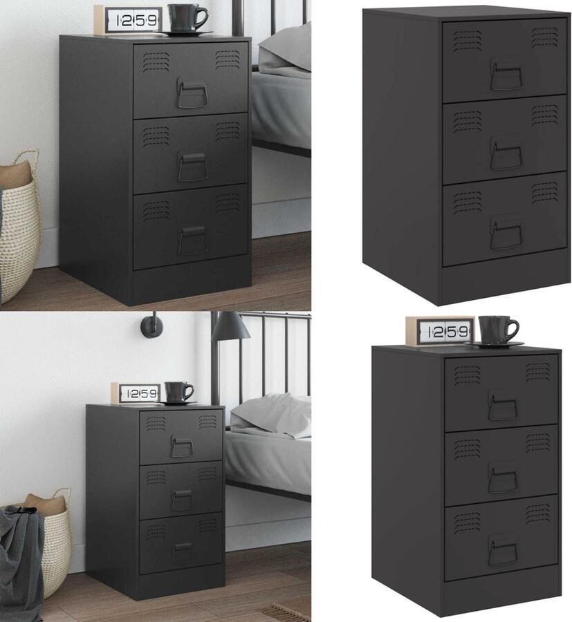 VidaXL Nachtkastje 34 5x39x62 cm staal zwart Nachtkastje Nachtkastjes Bijzettafel Wandkastje