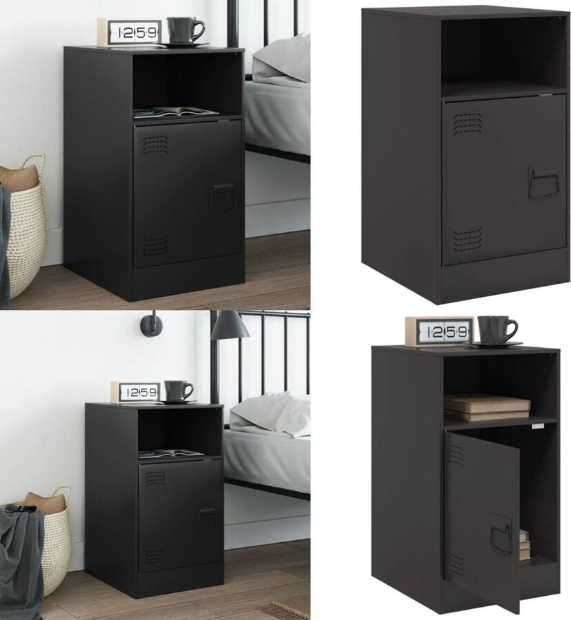 VidaXL Nachtkastje 34 5x39x62 cm staal zwart Nachtkastje Nachtkastjes Bijzettafel Wandkastje