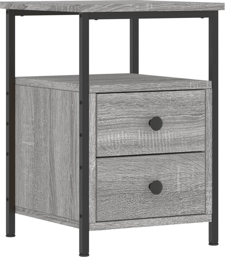 VidaXL Nachtkastje Grijs Sonoma Eiken 34x35 5x50 cm Nachtkastje Industrieel Design Grijze Kleur Houten Kast Metalen Frame Bergruimte Slaapkamers Woonaccessoires