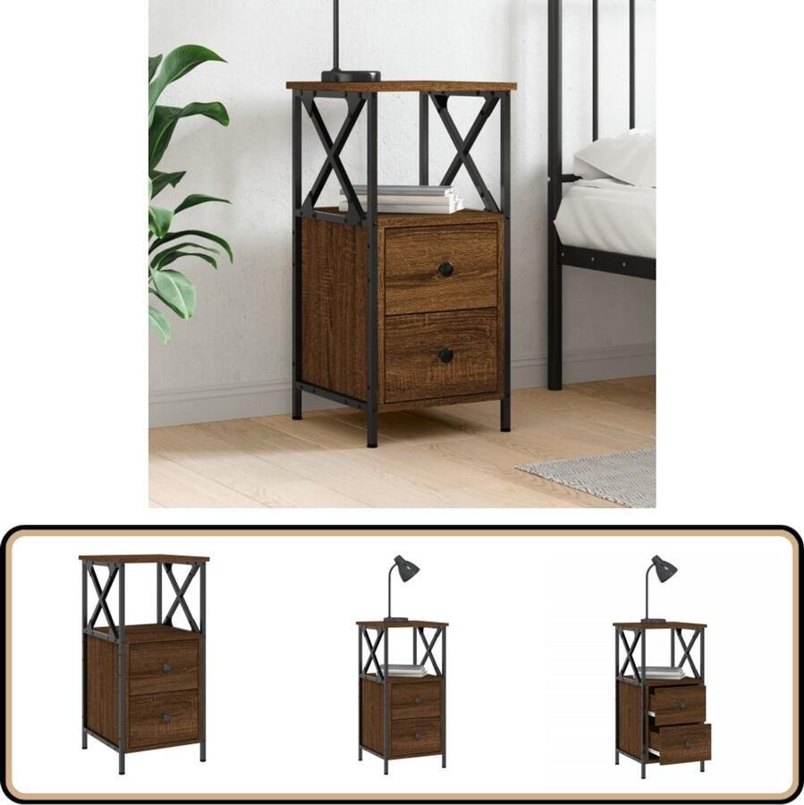 VidaXL Nachtkastje 34x35 5x70 cm Bruin Eikenkleur Nachtkastje Kast Slaapkamermeubel Houten Kast Bruine Kast Vintage Kast Industriële Kast Nachtkast