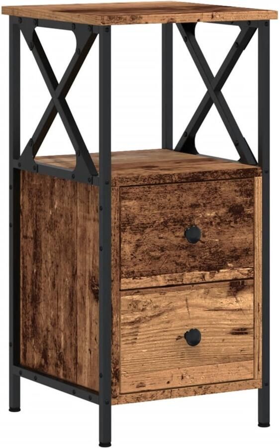 VidaXL Nachtkastje 34x35 5x70 cm Hout en Metaal Nachtkastje Nachtkastjes Bijzettafel Wandkastje