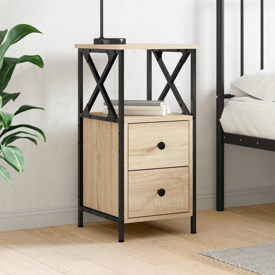 VidaXL Nachtkastje 34x35 5x70 cm Sonoma Eikenhout Nachtkastje Kastje Slaapkamermeubels Houten Meubel Nachtlampje Decoratief Item Woonaccessoires Bedroom Furniture - Foto 2