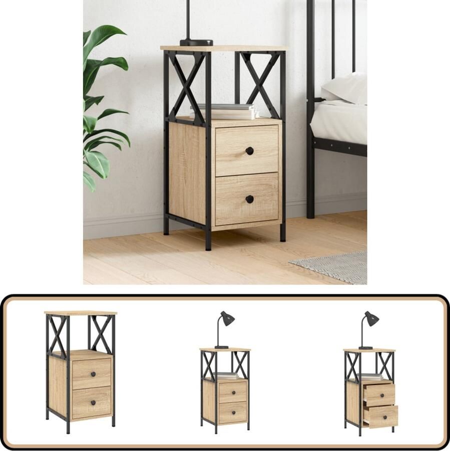 VidaXL Nachtkastje 34x35 5x70 cm Sonoma Eikenhout Nachtkastje Kastje Slaapkamermeubels Houten Meubel Nachtlampje Decoratief Item Woonaccessoires Bedroom Furniture