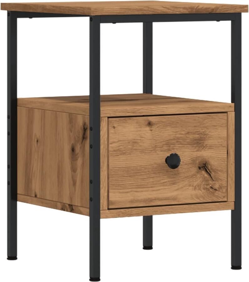 VidaXL Nachtkastje 34x36x50 cm bewerkt hout artisanaal eikenkleurig