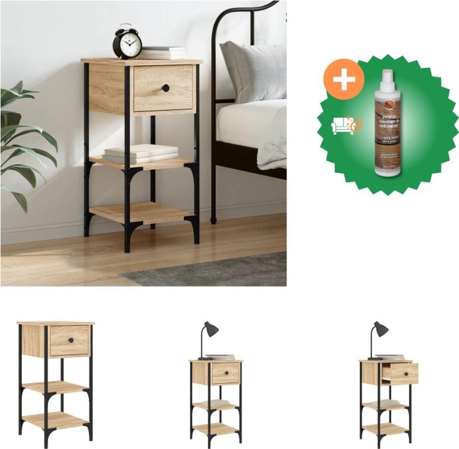 VidaXL Nachtkastje 34x36x70 cm bewerkt hout sonoma eikenkleurig Kast Inclusief Houtreiniger en verfrisser
