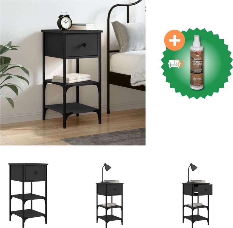 VidaXL Nachtkastje 34x36x70 cm bewerkt hout zwart Kast Inclusief Houtreiniger en verfrisser