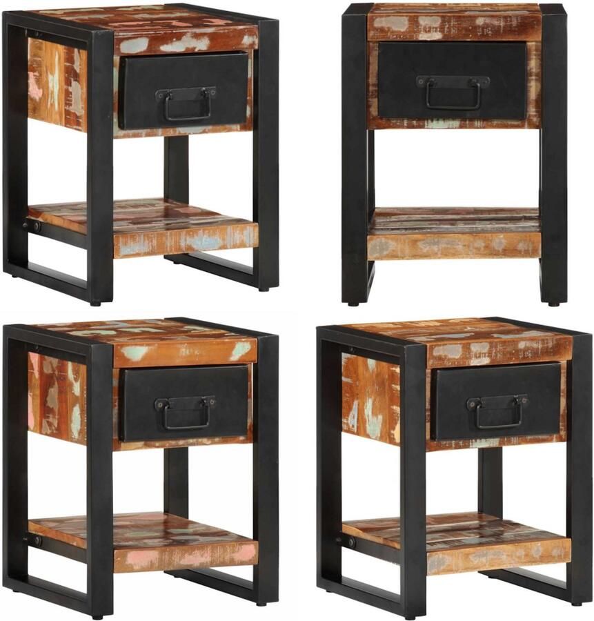 VidaXL Nachtkastje 35x34x45 cm massief gerecycled hout meerkleurig Nachtkastje Nachtkastjes Bijzettafel Wandkastje